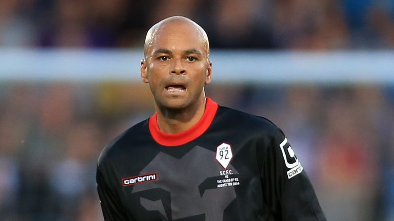 John O'Kane of the Manchester United Class of '92 playing against Salford City in 2014