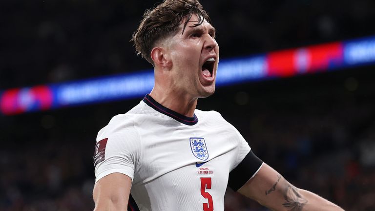 John Stones celebrates his equaliser for England against Hungary at Wembley