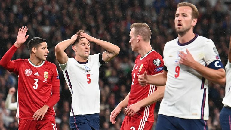 John Stones reacts during England's draw vs Hungary