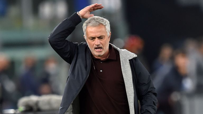 Jose Mourinho reacts during Roma's 0-0 draw with Napoli