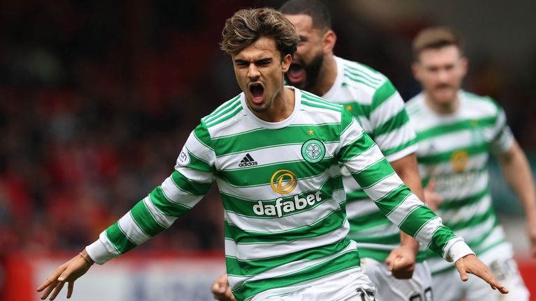 Jota celebrates after scoring to make it 2-1 Celtic during the cinch Premiership match between Aberdeen and Celtic at Pittodrie 