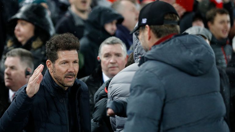 Jurgen Klopp, Diego Simeone prior to Champions League last 16 tie at Anfield in March 2020