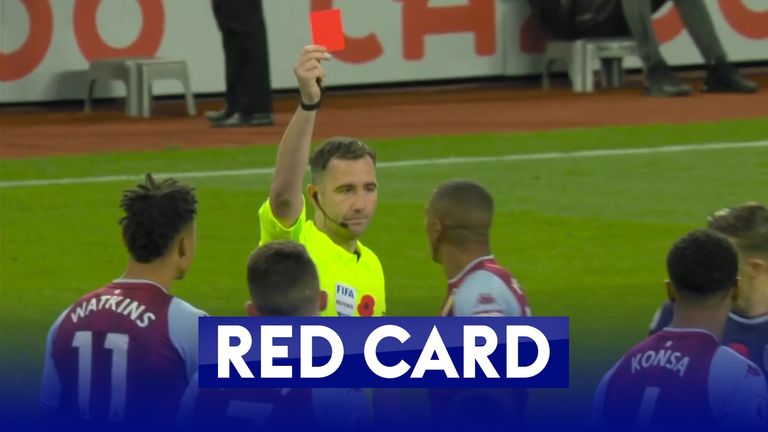 Aston Villa's Ezri Konsa sees red for preventing a goalscoring opportunity