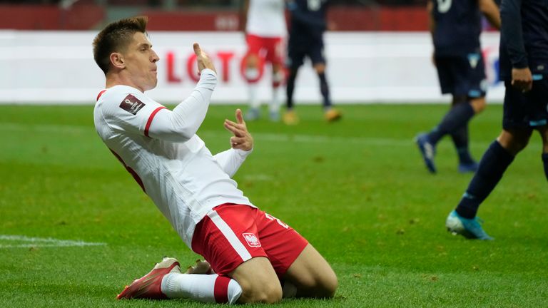 Krzysztof Piatek celebrates after scoring his side's fifth goa