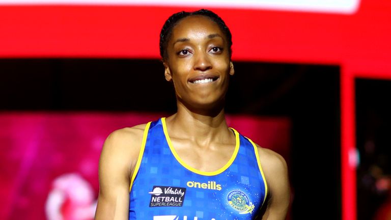 Layla Guscoth of Team Bath walks out ahead of the Vitality Netball Superleague Semi-Final against Manchester Thunder