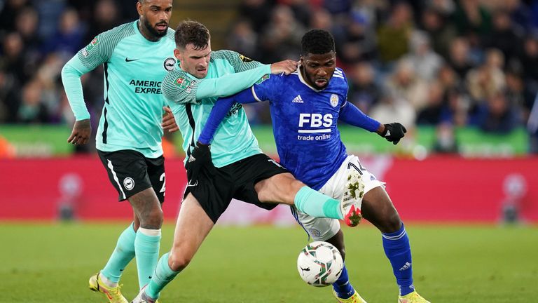 Kelechi Iheanacho is challenged by Pascal Gross