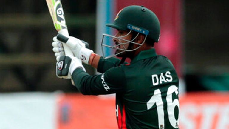 Bangladesh batsman litton Kumer Das plays a shot on the  first  day of the One Day series match  between Zimbabwe  and Bangladesh at Harare Sports Club in Harare,Friday, July,16, 2021.(AP Photo/Tsvangirayi Mukwazhi)  /// ..[EXTERNAL]..