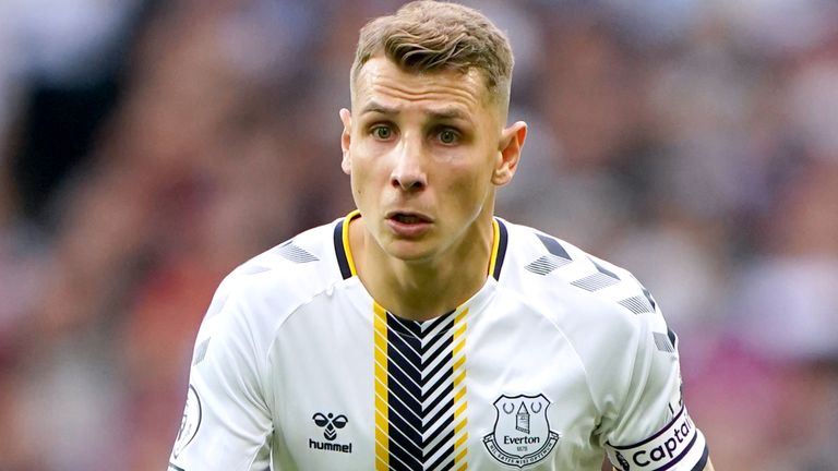 Everton&#39;s Lucas Digne during the Premier League match at Villa Park, Birmingham. Picture date: Saturday September 18, 2021.