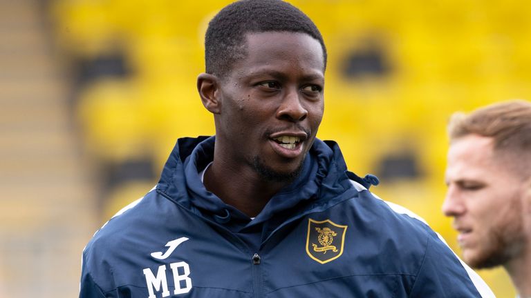 Livingston coach Marvin Bartley during a cinch Premiership match between Livingston and Aberdeen at The Tony Macaroni Arena, on August 08, 2021, in Livingston, Scotland.