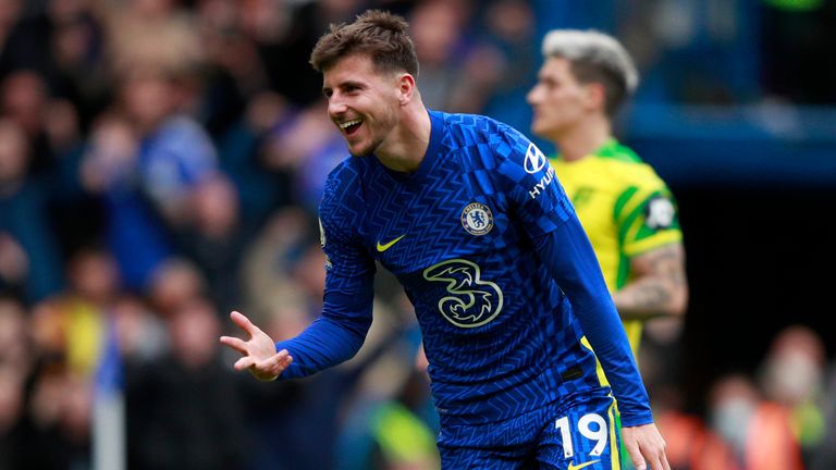 Mason Mount gestures after scoring his hat-trick (AP)