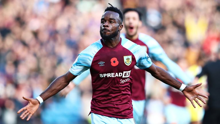 Maxwell Cornet celebrates scoring Burnley's third goal