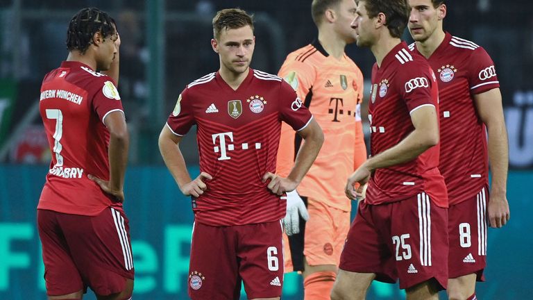 Bayern players look dejected during the stunning defeat in Monchengladbach