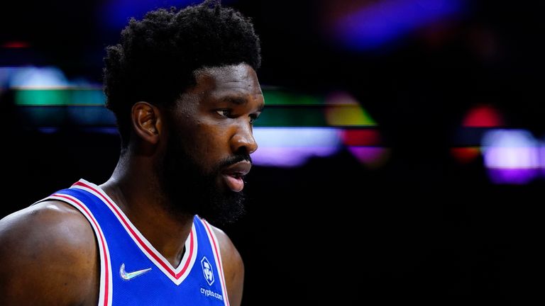 Philadelphia 76ers' Joel Embiid plays during an NBA basketball game, Thursday, Oct. 28, 2021, in Philadelphia.