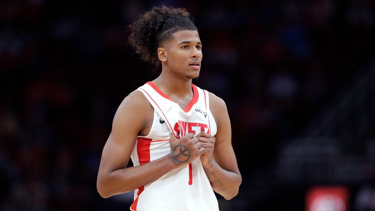 Houston Rockets guard Jalen Green (0) during the second half of an NBA preseason basketball game against the Miami Heat Thursday, Oct. 7, 2021, in Houston. (AP Photo/Michael Wyke)


