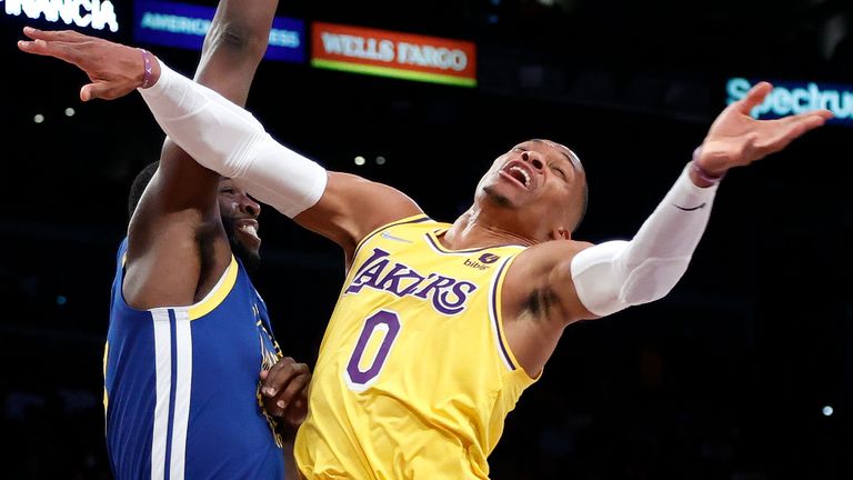 Los Angeles Lakers guard Russell Westbrook in action during the season opener