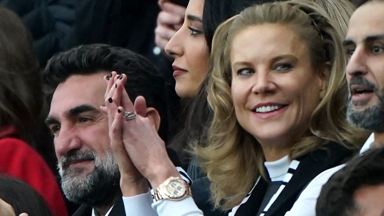 New Newcastle United chairman Yasir Al-Rumayyan (left) and Amanda Staveley prior to kick-off in the Premier League match against Tottenham at St. James' Park
