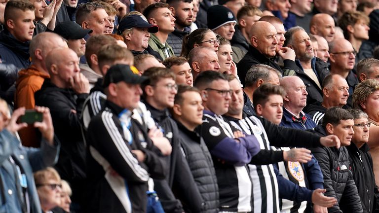 Newcastle United fans in the stands during the Premier League match at Molineux Stadium