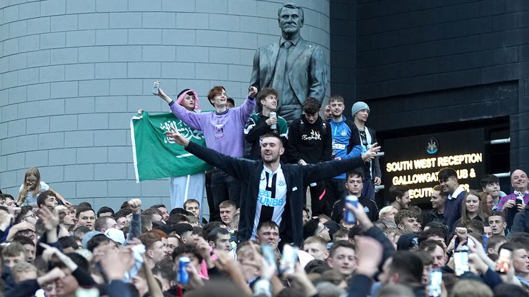 Newcastle fans congregated outside St James' Park when the takeover was confirmed