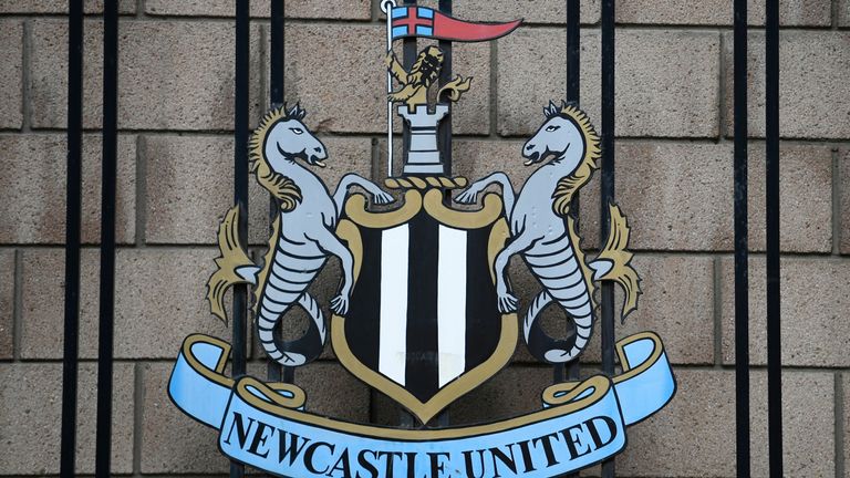 Newcastle United logo outside the club's stadium St James' Park