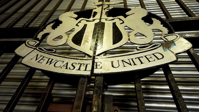 A general view of the Newcastle United sign outside St James' Park, home of Newcastle United Football Club
