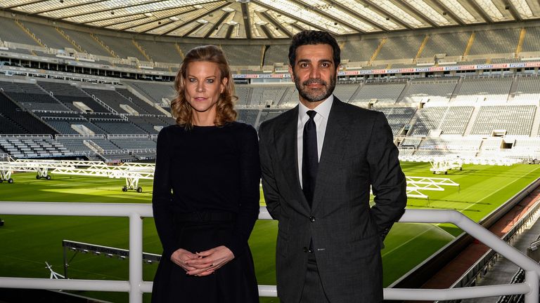 New Newcastle United directors Amanda Staveley (left) and Mehrdad Ghodoussi (right) stand inside St James' Park