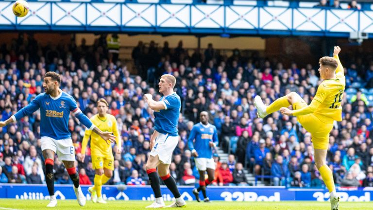 Kevin Nisbet puts Hibs ahead against Rangers. Photo courtesy of Alan Rennie and Cameron Allan