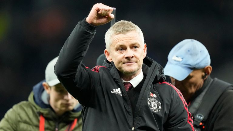 Ole Gunnar Solskjaer celebrates the 3-0 win over Spurs (AP)