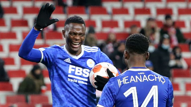 Patson Daka celebrates scoring for Leicester vs Spartak Moscow