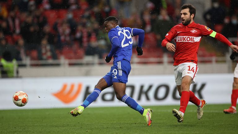 Patson Daka scores Leicester's first goal vs Spartak Moscow 