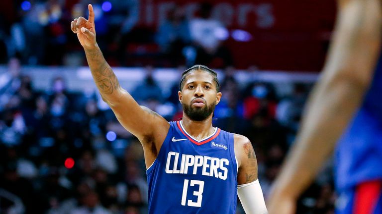 Los Angeles Clippers forward Paul George gestures during NBA basketball game against the Memphis Grizzlies