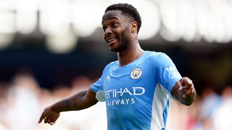 Photo de dossier datée du 18-09-2021 de Raheem Sterling de Manchester City.  Raheem Sterling serait disposé à s'éloigner de Manchester City pour obtenir plus de temps de jeu.