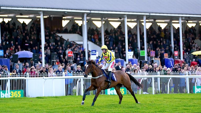 Jamie Moore eases Porticello down after winning the Wensleydale Juvenile Hurdle