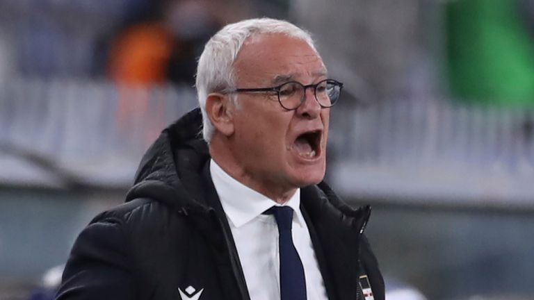 May 2, 2021, Genoa, United Kingdom: Genoa, Italy, 2nd May 2021. Claudio Ranieri Head coach of UC Sampdoria screams directions to his players during the Serie A match at Luigi Ferraris, Genoa. Picture credit should read: Jonathan Moscrop / Sportimage(Credit Image: © Jonathan Moscrop/CSM via ZUMA Wire) (Cal Sport Media via AP Images)
