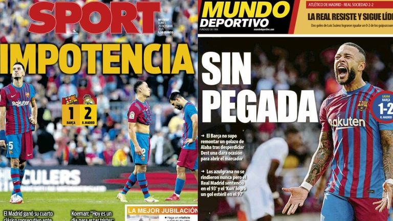 Sport lead with 'Powerless' while Mundo Deportivo's headline runs 'No Punch'