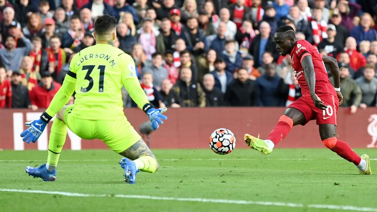 Sadio Mane scores Liverpool's first goal against Manchester City