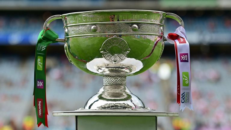11 September 2021; The Sam Maguire Cup before the GAA Football All-Ireland Senior Championship Final match between Mayo and Tyrone at Croke Park in Dublin. Photo by Brendan Moran/Sportsfile