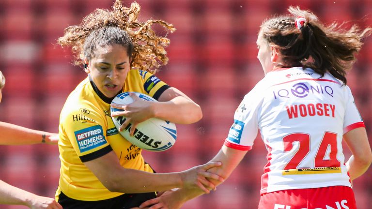 Picture by Alex Whitehead/SWpix.com - 05/06/2021 - Rugby League - Betfred Women's Challenge Cup Final - York City Knights v St Helens - Leigh Sports Village, Leigh, England - York's Savannah Andrade in action.