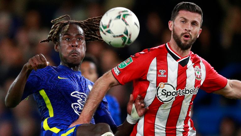 Chelsea's Trevoh Chalobah duels for the ball with Southampton's Shane Long