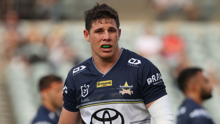 GOSFORD, AUSTRALIA - MAY 02: Shane Wright of the Cowboys looks on during the round eight NRL match between the New Zealand Warriors and the North Queensland Cowboys at Central Coast Stadium, on May 02, 2021, in Gosford, Australia. (Photo by Ashley Feder/Getty Images)