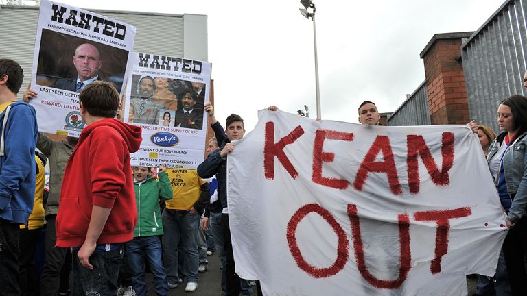 Fans protest about Blackburn Rovers manager Steve Kean