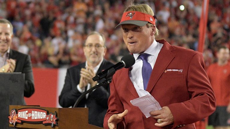 AP - Jon Gruden was inducted in the Tampa Bay Buccaneers' Ring of Honour in 2017