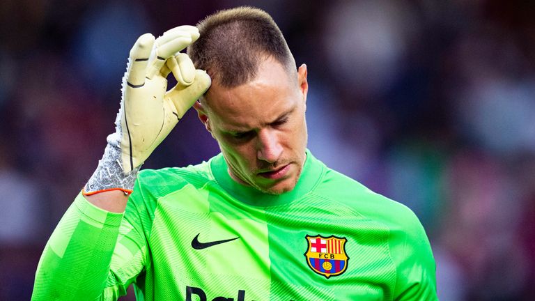 Marc-Andre ter Stegen reacts to conceding on Sunday