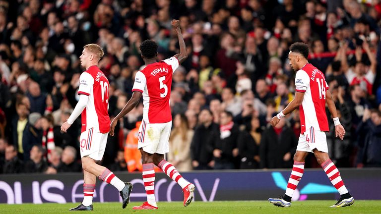 Thomas Partey salutes his first ever Arsenal goal