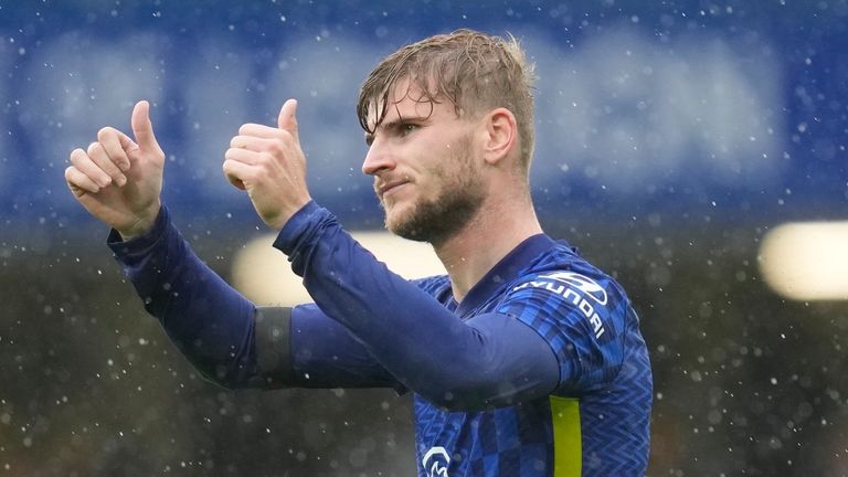 Timo Werner salutes the Stamford Bridge crowd