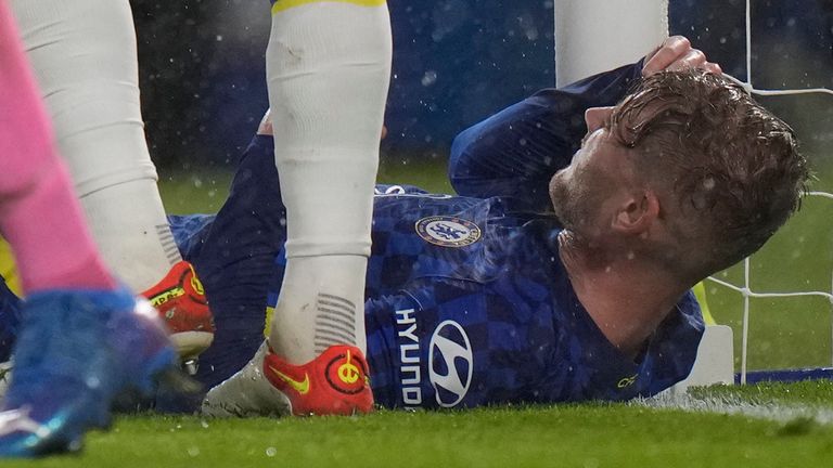 Timo Werner was forced off before half-time with what appeared a hamstring injury in Chelsea's 4-0 win over Malmo