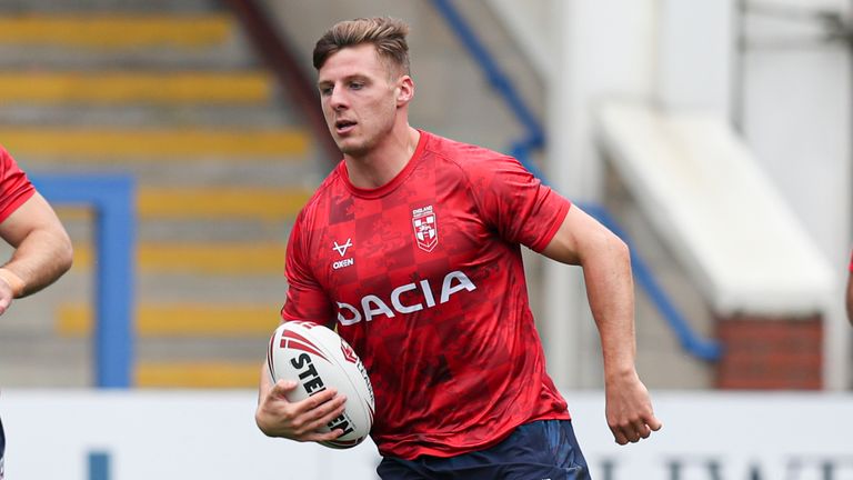 Picture by Paul Currie/SWpix.com - 24/06/2021 - Rugby League  - England Captains Run - Halliwell Jones Stadium, Warrington, England - Tom Davies of England during the session