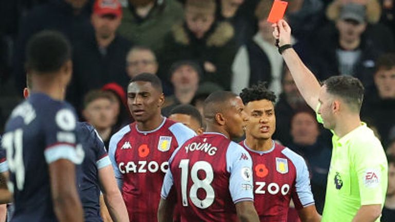 Ezri Konsa was sent off in Aston Villa's defeat to West Ham