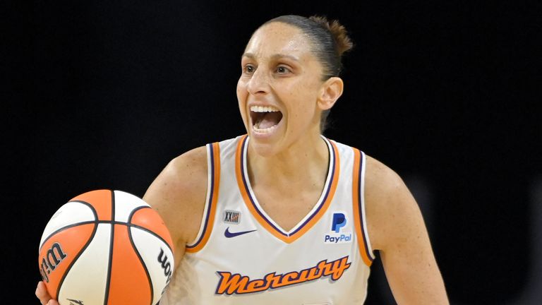 Phoenix Mercury guard Diana Taurasi (3) brings the ball up court against the Las Vegas Aces during the second half of Game 2 in the semifinals of the WNBA playoffs Thursday, Sept. 30, 2021, in Las Vegas. 