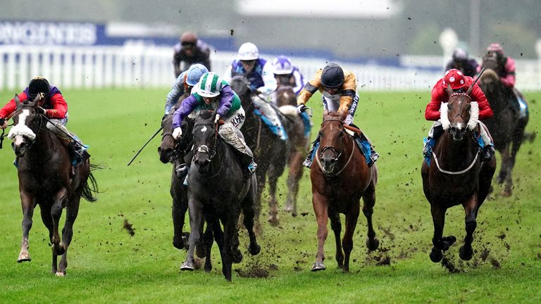 Vadream (centre) - battles to victory at Ascot