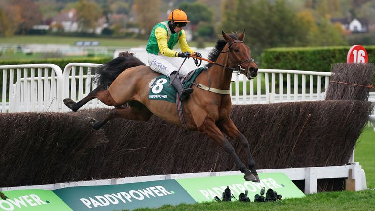 Midnight Shadow ridden by jockey Ryan Mania on their way to winning the Paddy Power Gold Cup